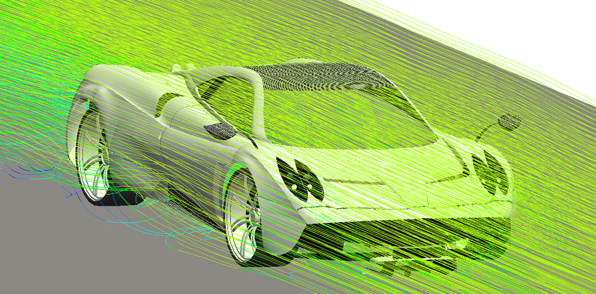 CFD simulation of airflow around a high-performance sports car
