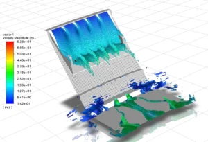 CFD simulation services for dam reservoir hydrodynamics showing wind-influenced water circulation and flow patterns 2